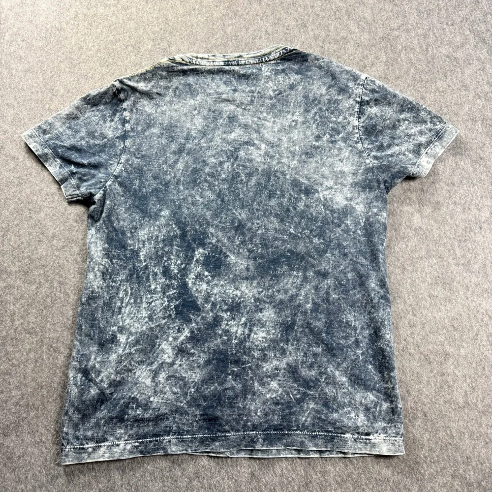 True Religion Mens Shirt Medium Embroidered Blue Gray Bleached Look